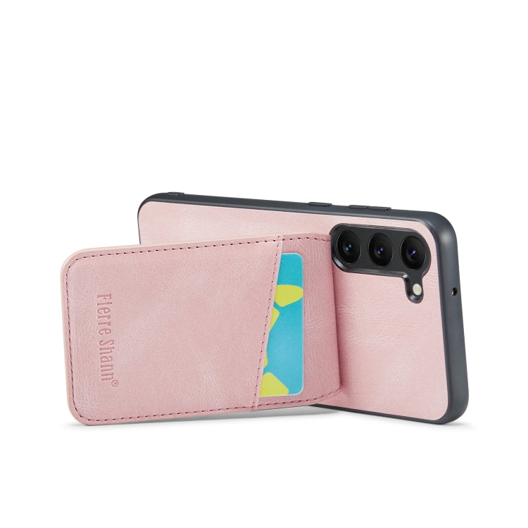 For Samsung Galaxy S24+ 5G Fierre Shann Crazy Horse Card Holder Back Cover PU Phone Case(Pink) - Galaxy S24+ 5G Cases by FIERRE SHANN | Online Shopping South Africa | PMC Jewellery | Buy Now Pay Later Mobicred