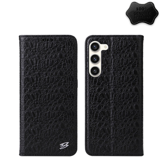 For Samsung Galaxy S24+ 5G Fierre Shann Crocodile Texture Magnetic Genuine Leather Phone Case(Black) - Galaxy S24+ 5G Cases by FIERRE SHANN | Online Shopping South Africa | PMC Jewellery | Buy Now Pay Later Mobicred