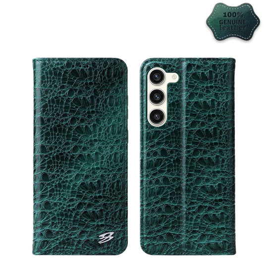 For Samsung Galaxy S24+ 5G Fierre Shann Crocodile Texture Magnetic Genuine Leather Phone Case(Green) - Galaxy S24+ 5G Cases by FIERRE SHANN | Online Shopping South Africa | PMC Jewellery | Buy Now Pay Later Mobicred