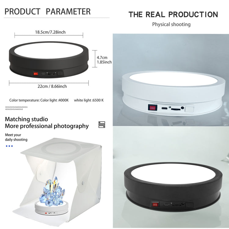 22cm Colorful LED Light Electric Rotating Display Stand Turntable, Style:Power Plug-in(White) -  by PMC TechLife | Online Shopping South Africa | PMC TechLife | Buy Now Pay Later Mobicred