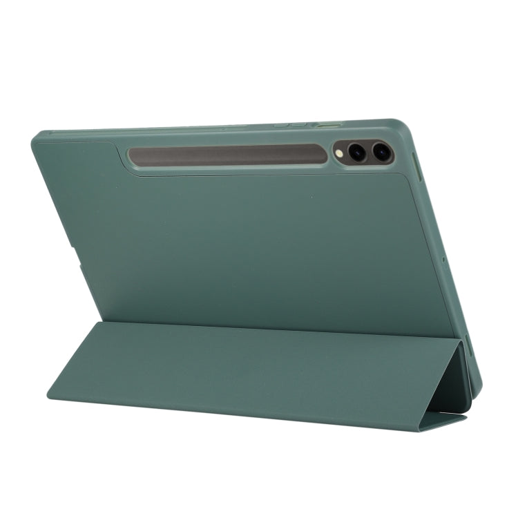 For Samsung Galaxy Tab S9 FE+ 3-Fold Pure Color TPU Leather Tablet Case with Pen Slot(Dark Green) - Galaxy Tab S9 FE+ by PMC Jewellery | Online Shopping South Africa | PMC Jewellery | Buy Now Pay Later Mobicred