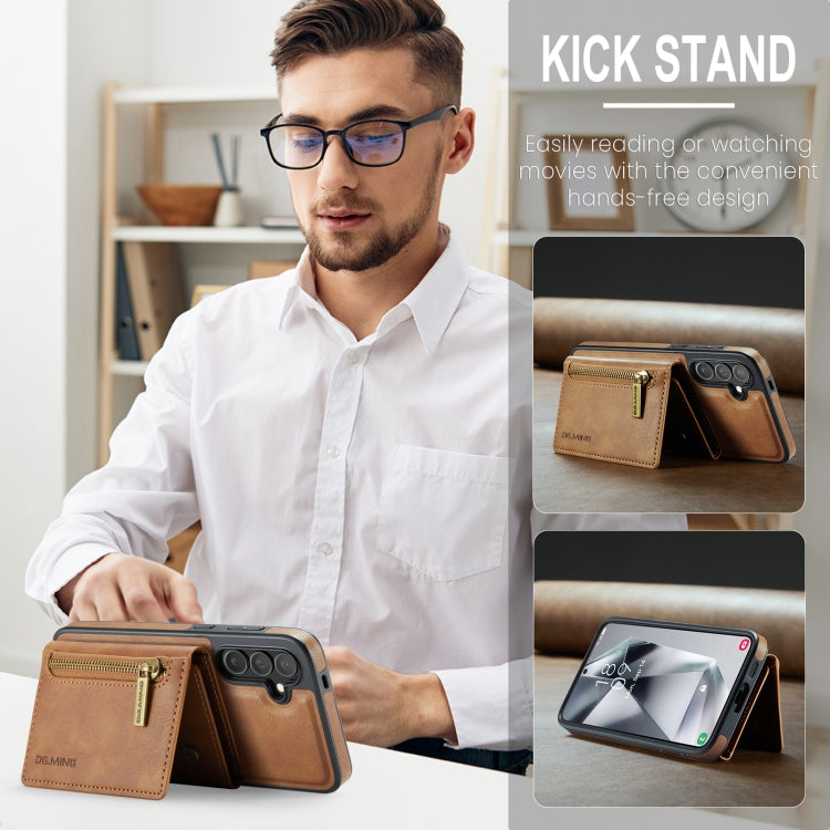 For Samsung Galaxy S24+ 5G DG.MING M5 Series Zip RFID Multi Card Detachable Leather Phone Case(Brown) - free shipping - PMC Jewellery - Order now!