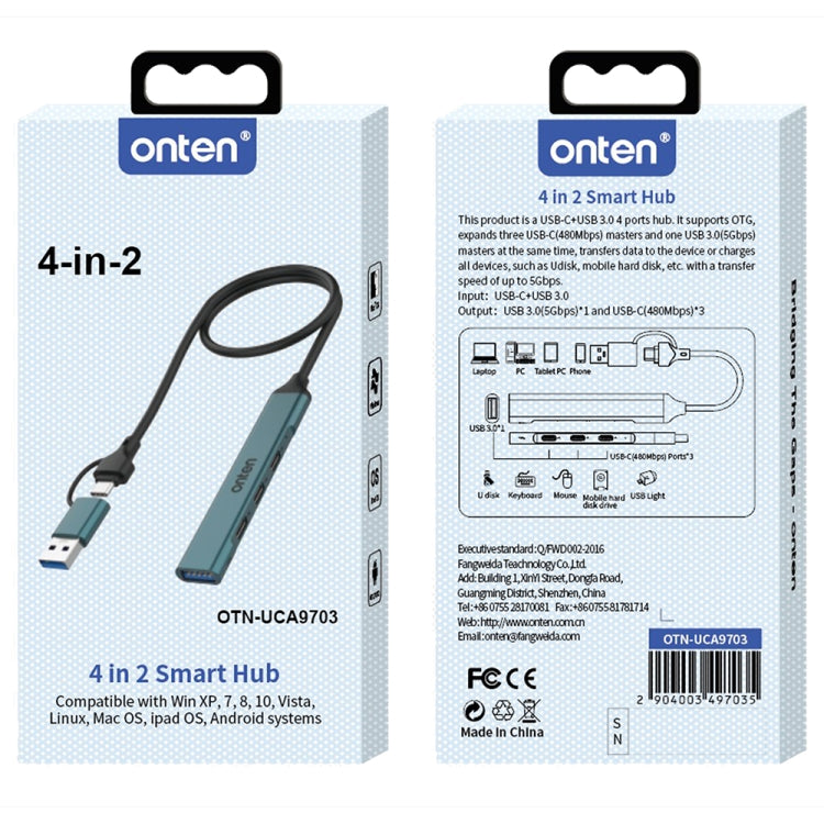 Onten UCA9703 4 in 2 USB 3.0 + Type-C to 3 Type-C + USB HUB Docking Station (Pine Needle Green) - USB 3.0 HUB by Onten | Online Shopping South Africa | PMC Jewellery | Buy Now Pay Later Mobicred