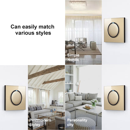 86mm Round LED Tempered Glass Switch Panel, Gold Round Glass, Style:Two Open Dual Control - Switch by PMC Jewellery | Online Shopping South Africa | PMC Jewellery | Buy Now Pay Later Mobicred