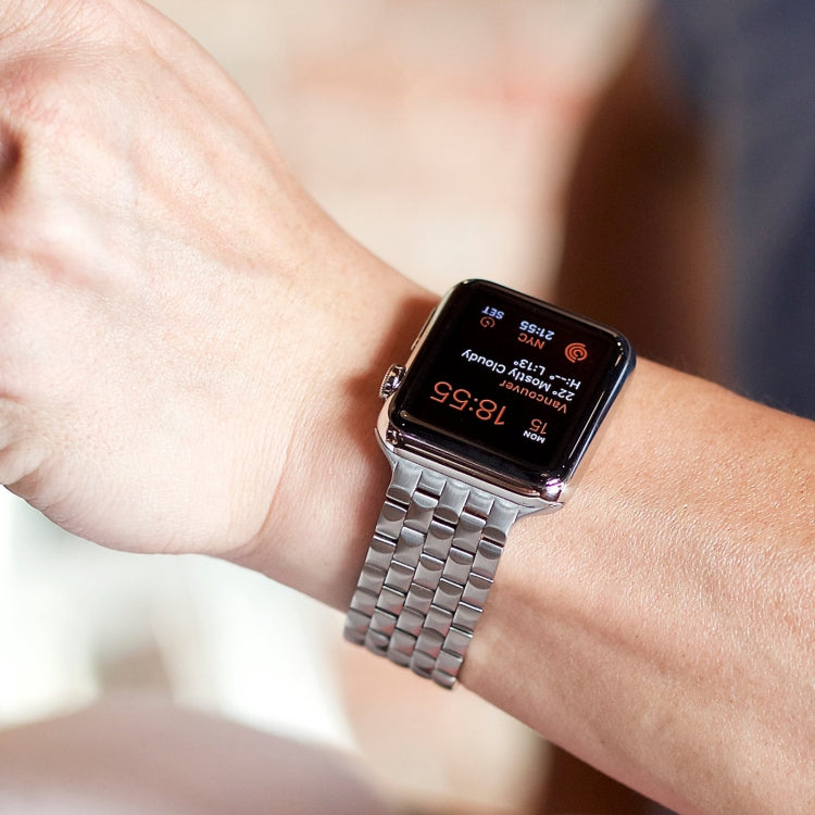 For Apple Watch 38mm 22mm Ultra-thin Five Beads Stainless Steel Watch Band(Silver) - Watch Bands by PMc TechLife | Online Shopping South Africa | PMc TechLife | Buy Now Pay Later Mobicred