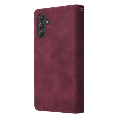 For Samsung Galaxy A55 5G Multifunctional Frosted Zipper Wallet Leather Phone Case(Wine Red) - Galaxy Phone Cases by PMC Jewellery | Online Shopping South Africa | PMC Jewellery