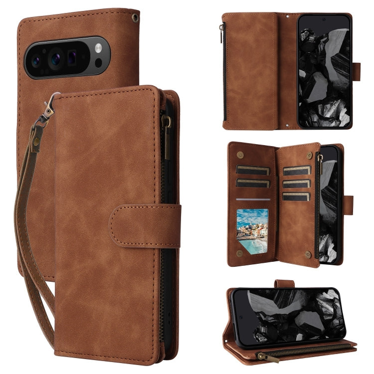 For Google Pixel 9 Pro Multifunctional Multi-Card Wallet Phone Leather Case(Brown) - Google Cases by PMC TechLife | Online Shopping South Africa | PMC TechLife | Buy Now Pay Later Mobicred