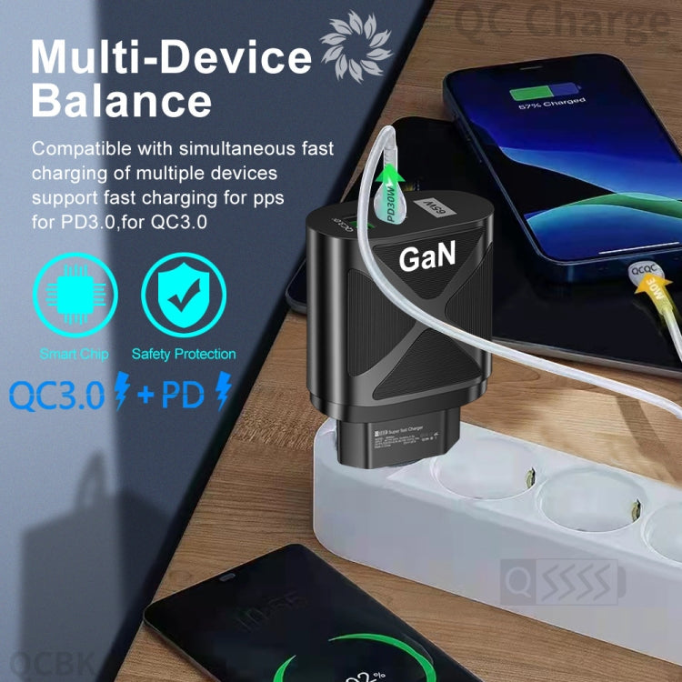 65W Gallium Nitride GaN389 USB + Type-C Fast Charging Charger, Plug Type:EU Plug(Black) - USB Charger by PMC TechLife | Online Shopping South Africa | PMC TechLife | Buy Now Pay Later Mobicred