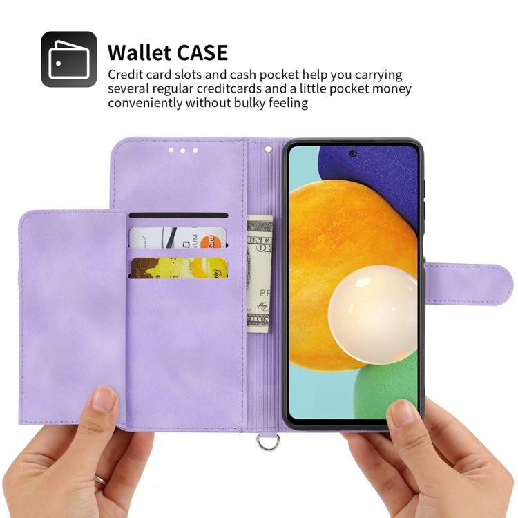 For Google Pixel 9 Skin-feel Flowers Embossed Wallet Leather Phone Case(Purple) - Google Cases by PMC TechLife | Online Shopping South Africa | PMC TechLife | Buy Now Pay Later Mobicred