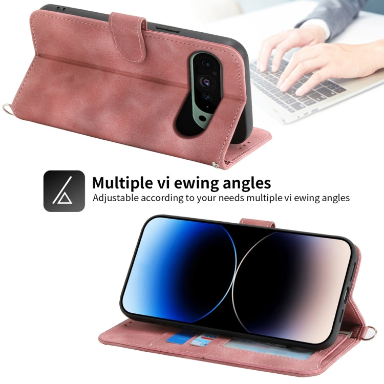 For Google Pixel 9 Skin-feel Flowers Embossed Wallet Leather Phone Case(Pink) - Google Cases by PMC TechLife | Online Shopping South Africa | PMC TechLife | Buy Now Pay Later Mobicred