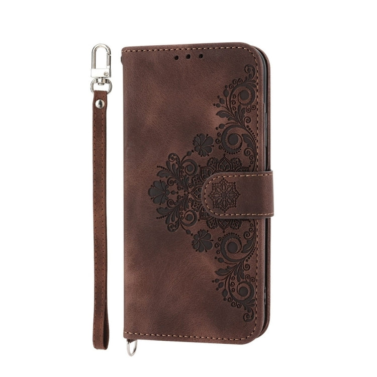 For Google Pixel 9 Pro Skin-feel Flowers Embossed Wallet Leather Phone Case(Brown) - Google Cases by PMC TechLife | Online Shopping South Africa | PMC TechLife | Buy Now Pay Later Mobicred