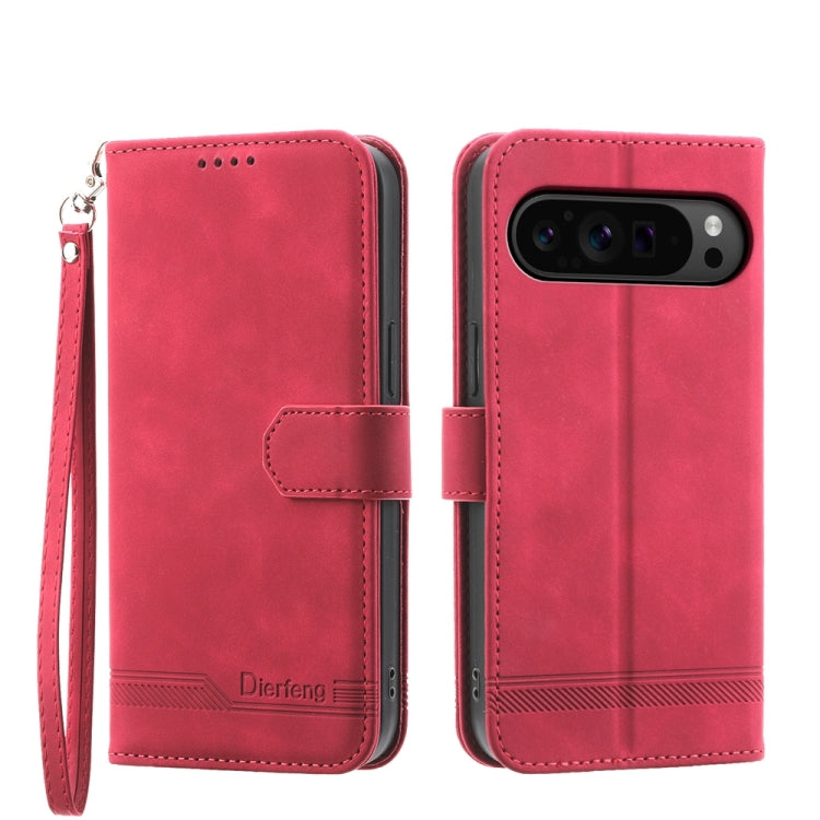 For Google Pixel 9 Pro Dierfeng Dream Line TPU + PU Leather Phone Case(Red) - Google Cases by PMC Jewellery | Online Shopping South Africa | PMC Jewellery | Buy Now Pay Later Mobicred