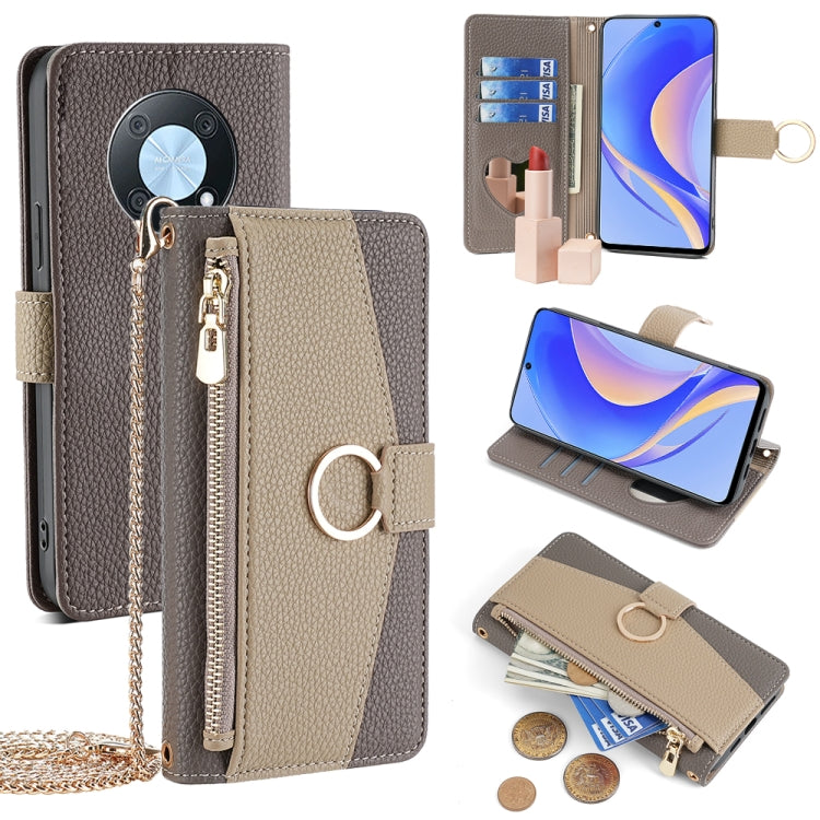 For Huawei nova Y90 4G Crossbody Litchi Texture Leather Phone Case(Grey) - Huawei Cases by PMC TechLife | Online Shopping South Africa | PMC TechLife | Buy Now Pay Later Mobicred