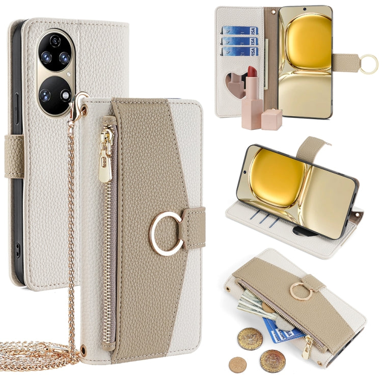 For Huawei P50 Crossbody Litchi Texture Leather Phone Case(White) - Huawei Cases by PMC TechLife | Online Shopping South Africa | PMC TechLife | Buy Now Pay Later Mobicred