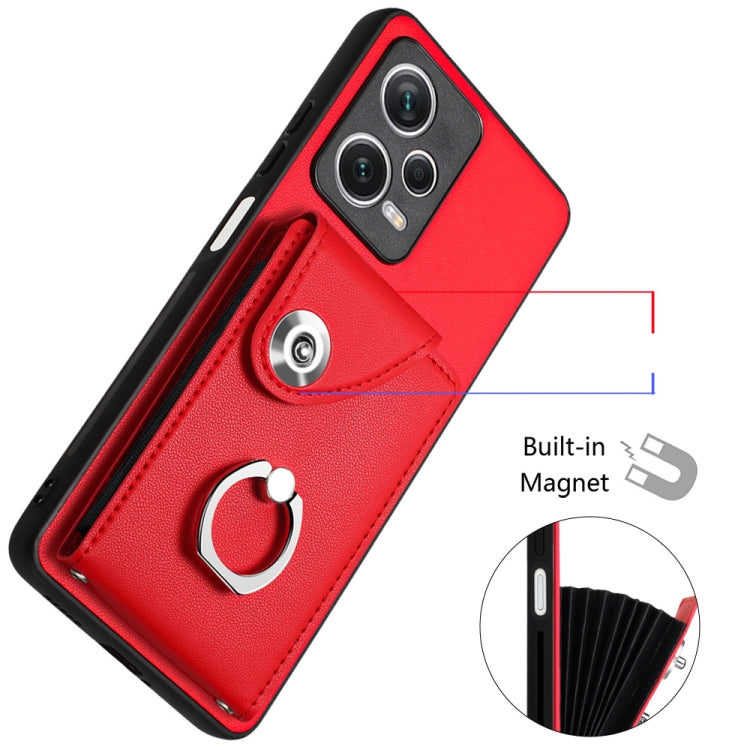 For Xiaomi Redmi Note 12 Pro+ 5G Global Organ Card Bag Ring Holder PU Phone Case(Red) - Xiaomi Cases by PMC TechLife | Online Shopping South Africa | PMC TechLife | Buy Now Pay Later Mobicred