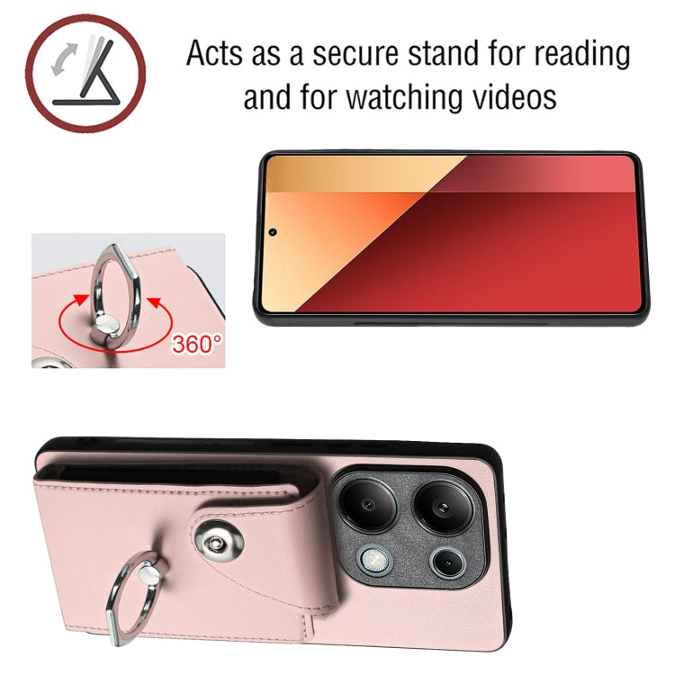 For Xiaomi Redmi Note 13 Pro 4G Global Organ Card Bag Ring Holder PU Phone Case(Pink) - Note 13 Pro Cases by PMC Jewellery | Online Shopping South Africa | PMC Jewellery | Buy Now Pay Later Mobicred