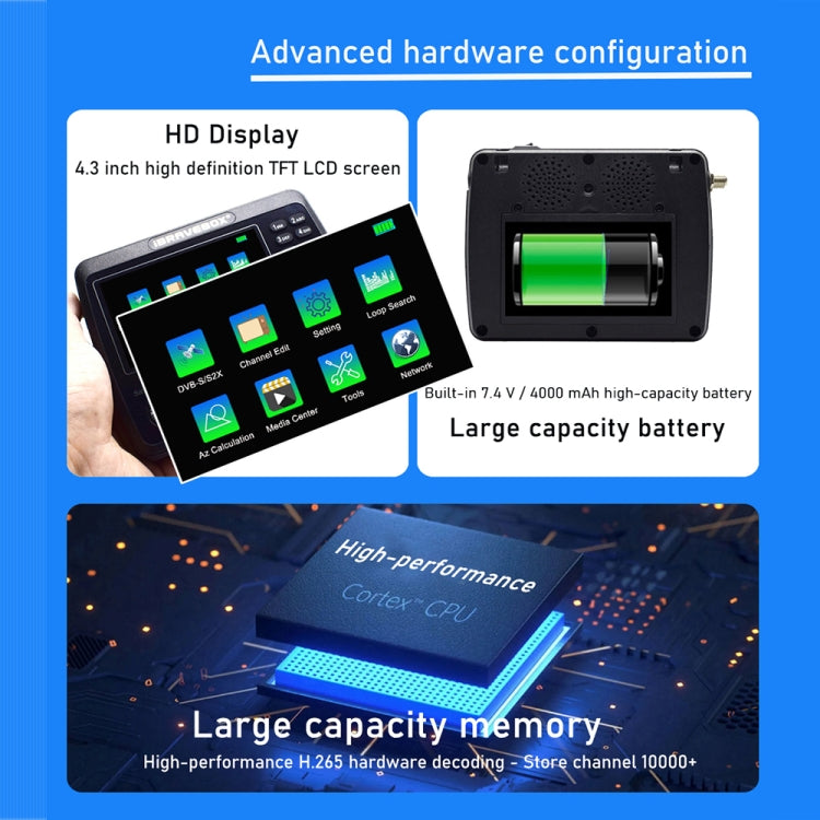 iBRAVEBOX V10 Finder Max 4.3 inch Display Digital Satellite Meter Signal Finder, Support DVB-S/S2/S2X, Plug Type:EU Plug(Black) - free shipping - PMC TechLife - Order now!
