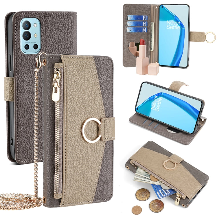 For OnePlus 9R Crossbody Litchi Texture Leather Phone Case(Grey) - OnePlus Cases by PMC TechLife | Online Shopping South Africa | PMC TechLife | Buy Now Pay Later Mobicred