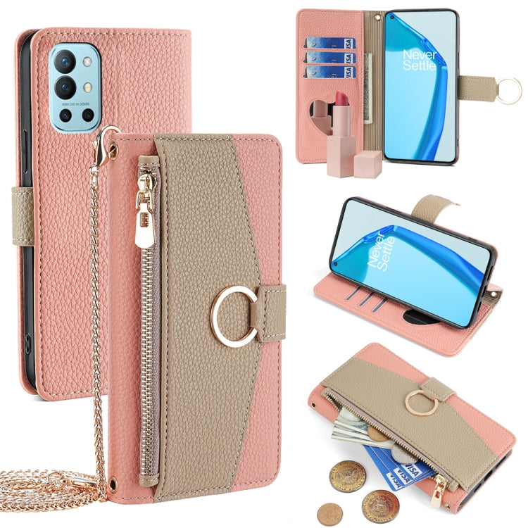 For OnePlus 9R Crossbody Litchi Texture Leather Phone Case(Pink) - OnePlus Cases by PMC TechLife | Online Shopping South Africa | PMC TechLife | Buy Now Pay Later Mobicred