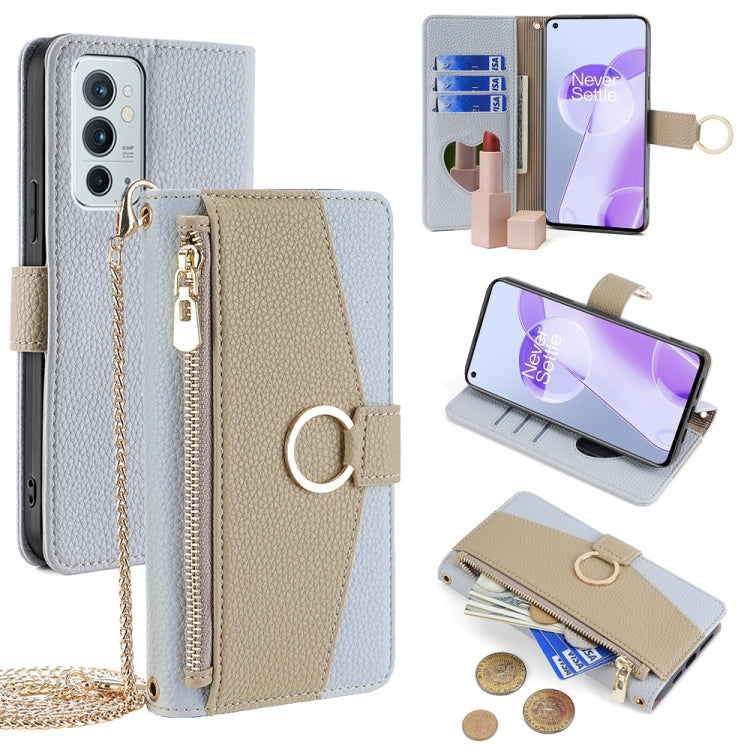 For OnePlus 9RT 5G Crossbody Litchi Texture Leather Phone Case(Blue) - OnePlus Cases by PMC TechLife | Online Shopping South Africa | PMC TechLife | Buy Now Pay Later Mobicred