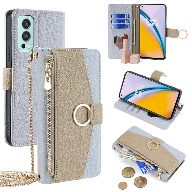 For OnePlus Nord 2 5G Crossbody Litchi Texture Leather Phone Case(Blue) - OnePlus Cases by PMC TechLife | Online Shopping South Africa | PMC TechLife | Buy Now Pay Later Mobicred