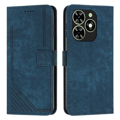 For Tecno Spark Go 2024 / POP 8 Skin Feel Stripe Pattern Leather Phone Case with Long Lanyard(Blue) - Tecno Cases by PMC Jewellery | Online Shopping South Africa | PMC Jewellery | Buy Now Pay Later Mobicred