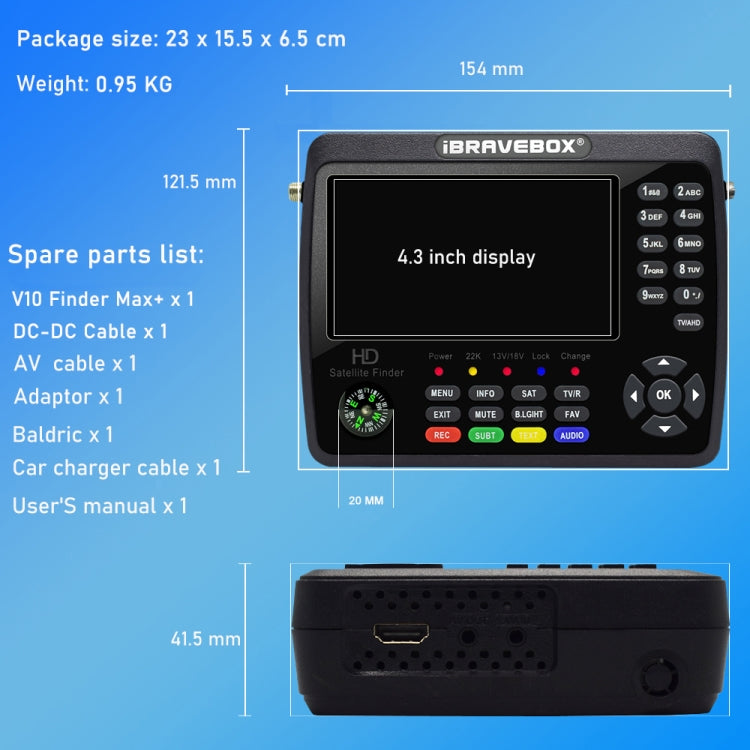 iBRAVEBOX V10 Finder Max+ 4.3 inch Display Digital Satellite Meter Signal Finder, Support DVB-S/S2/S2X AHD, Plug Type:AU Plug(Black) - Satellite Finder by PMC Jewellery | Online Shopping South Africa | PMC Jewellery | Buy Now Pay Later Mobicred