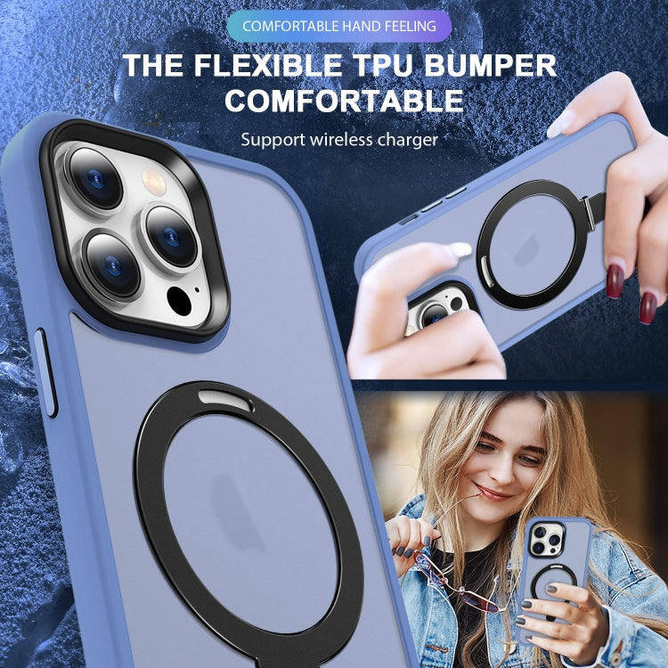 For iPhone 14 MagSafe Holder Skin-feel PC Hybrid TPU Phone Case(Blue) - iPhone 14 Cases by PMC TechLife | Online Shopping South Africa | PMC TechLife