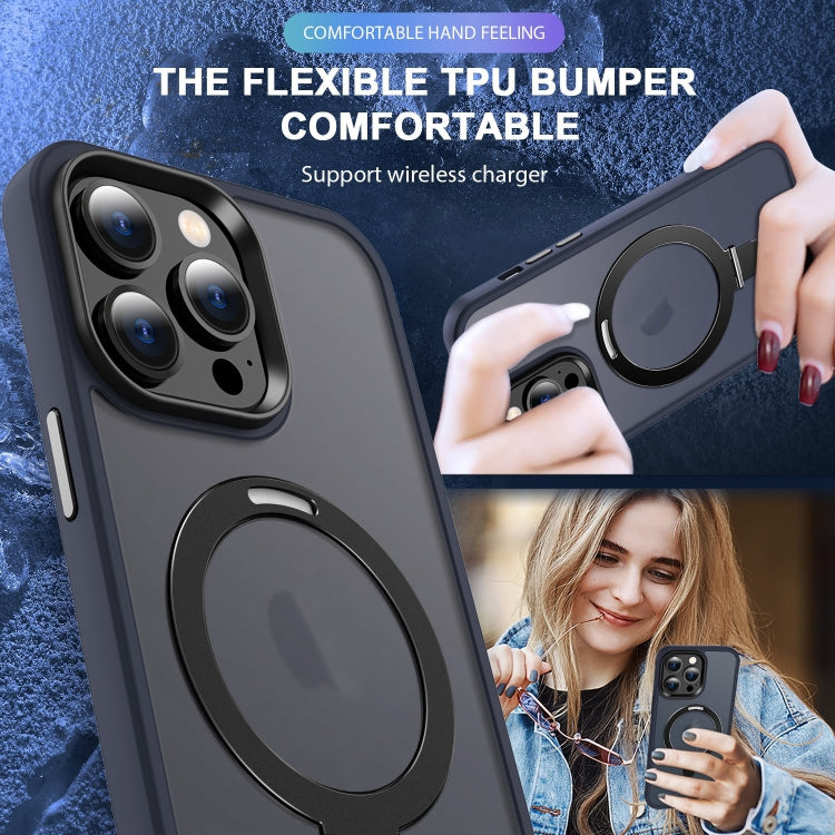 For iPhone 14 Pro Max MagSafe Holder Skin-feel PC Hybrid TPU Phone Case(Dark Blue) - iPhone 14 Pro Max Cases by PMC TechLife | Online Shopping South Africa | PMC TechLife