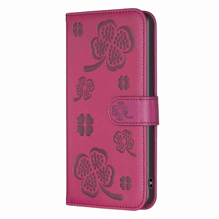 For Xiaomi Redmi Note 13 Four-leaf Embossed Leather Phone Case(Rose Red) - Note 13 Cases by PMC TechLife | Online Shopping South Africa | PMC TechLife | Buy Now Pay Later Mobicred