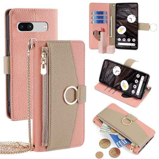 For Google Pixel 7a Crossbody Litchi Texture Leather Phone Case(Pink) - Google Cases by PMC Jewellery | Online Shopping South Africa | PMC Jewellery | Buy Now Pay Later Mobicred