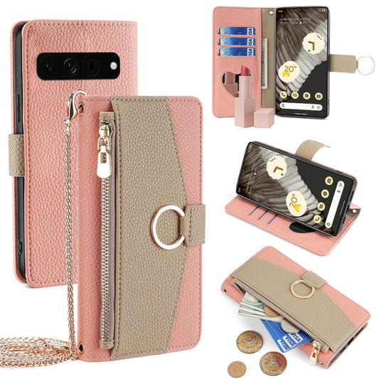 For Google Pixel 7 Pro Crossbody Litchi Texture Leather Phone Case(Pink) - Google Cases by PMC Jewellery | Online Shopping South Africa | PMC Jewellery | Buy Now Pay Later Mobicred