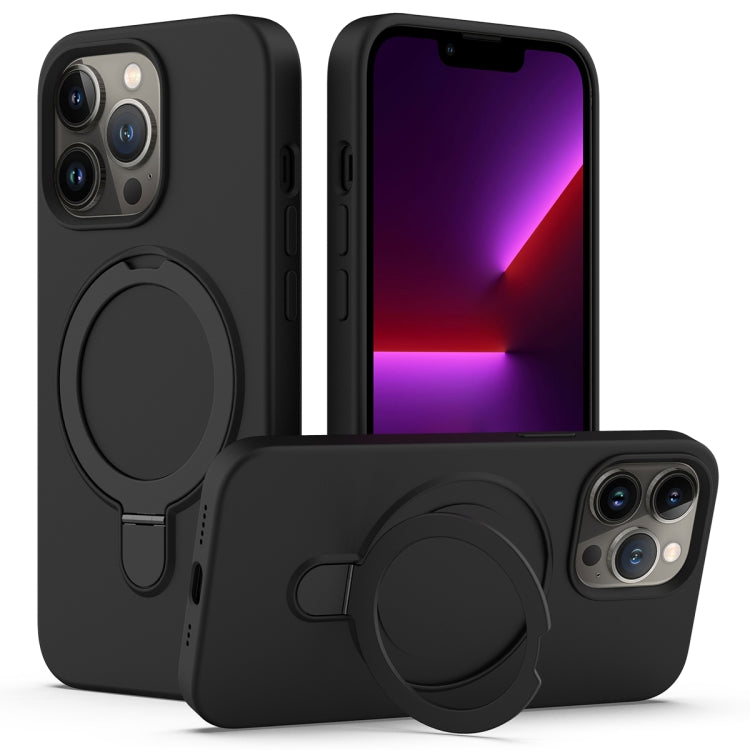 For iPhone 12 Pro Max MagSafe Magnetic Liquid Silicone Phone Case with Ring Holder(Black) - iPhone 12 Pro Max Cases by PMC TechLife | Online Shopping South Africa | PMC TechLife