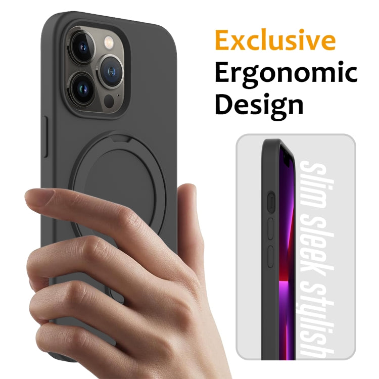 For iPhone 14 Pro MagSafe Magnetic Liquid Silicone Phone Case with Ring Holder(Carbon Black) - iPhone 14 Pro Cases by PMC TechLife | Online Shopping South Africa | PMC TechLife