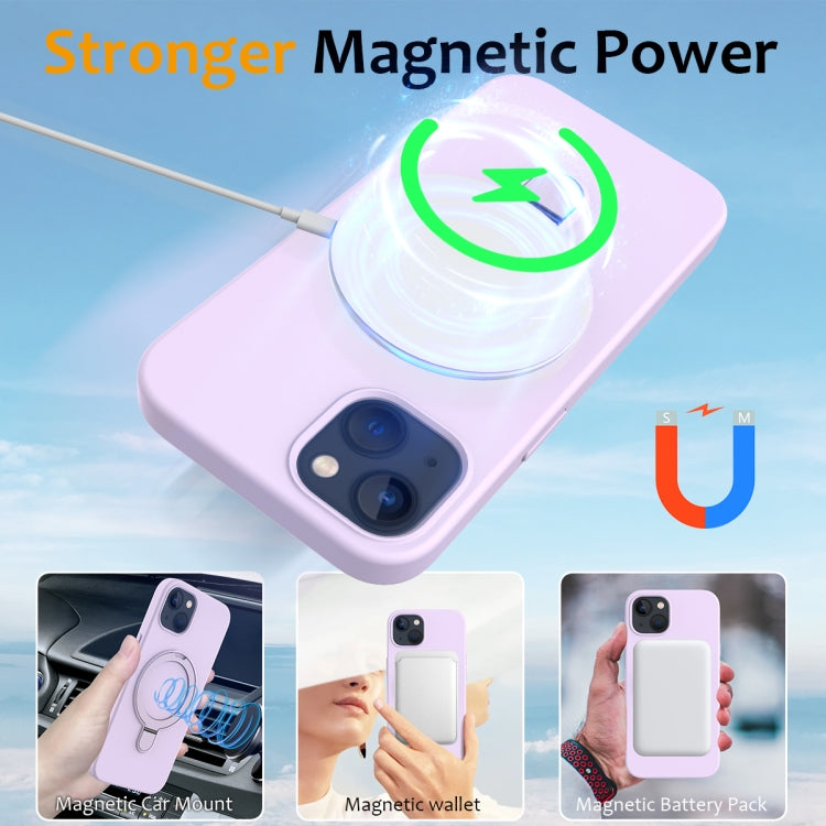 For iPhone 14 Plus MagSafe Magnetic Liquid Silicone Phone Case with Ring Holder(Lilac Purple) - iPhone 14 Plus Cases by PMC TechLife | Online Shopping South Africa | PMC TechLife