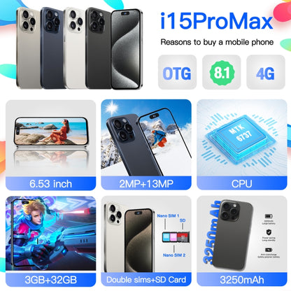 i15ProMax / U18, 3GB+32GB, 6.53 inch Face Identification Android 8.1 MTK6737 Quad Core, Network: 4G, OTG, Dual SIM(Black) -  by PMC Jewellery | Online Shopping South Africa | PMC Jewellery