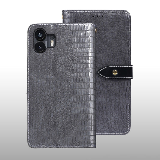 For Nothing Phone 2 idewei Crocodile Texture Leather Phone Case(Grey) - More Brand by idewei | Online Shopping South Africa | PMC Jewellery | Buy Now Pay Later Mobicred