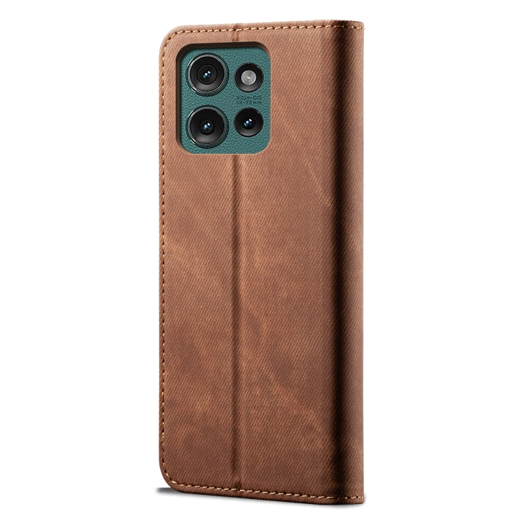 For Motorola Edge 50 5G Global Denim Texture Flip Leather Phone Case(Brown) - free shipping - PMC TechLife - Order now!