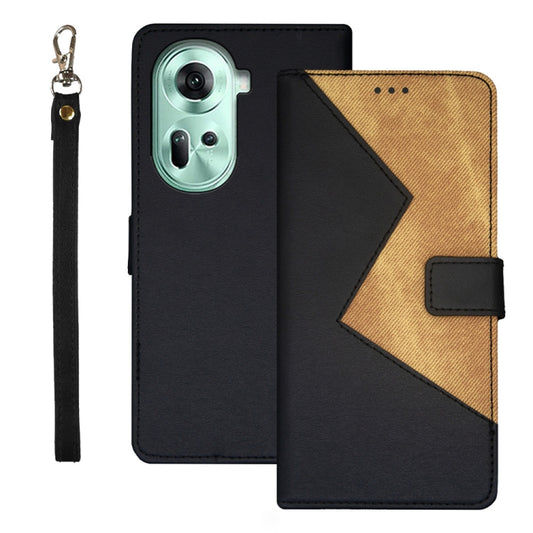 For OPPO Reno11 5G Global idewei Two-color Splicing Leather Phone Case(Black) - Reno11 Cases by idewei | Online Shopping South Africa | PMC Jewellery | Buy Now Pay Later Mobicred