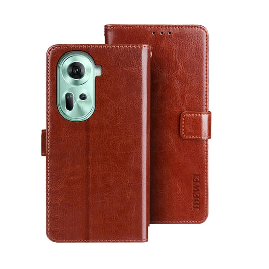 For OPPO Reno11 5G Global idewei Crazy Horse Texture Leather Phone Case with Holder(Brown) - Reno11 Cases by idewei | Online Shopping South Africa | PMC Jewellery | Buy Now Pay Later Mobicred