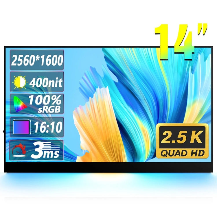 14 inch HDR 2560x1600P IPS Screen Portable Monitor(EU Plug) - LCD Monitors by PMC TechLife | Online Shopping South Africa | PMC TechLife | Buy Now Pay Later Mobicred