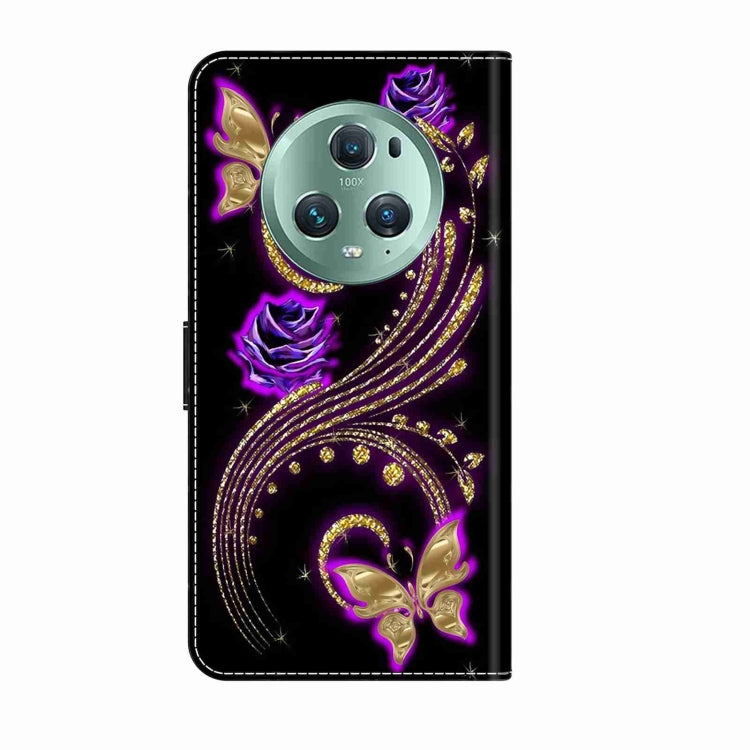 For Honor Magic5 Pro Crystal 3D Shockproof Protective Leather Phone Case(Purple Flower Butterfly) - Honor Cases by PMC TechLife | Online Shopping South Africa | PMC TechLife | Buy Now Pay Later Mobicred