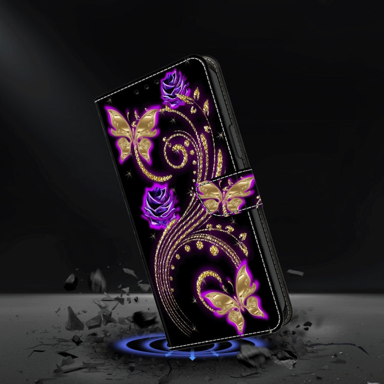 For Honor Magic6 Lite Crystal 3D Shockproof Protective Leather Phone Case(Purple Flower Butterfly) - Honor Cases by PMC TechLife | Online Shopping South Africa | PMC TechLife | Buy Now Pay Later Mobicred