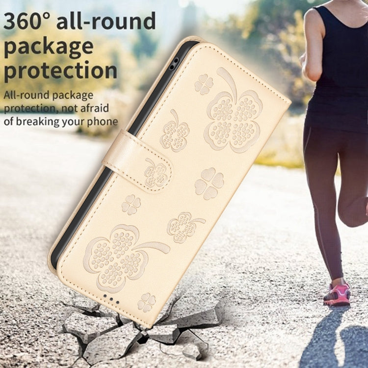 For iPhone 16 Pro Four-leaf Embossed Leather Phone Case(Gold) - iPhone 16 Pro Cases by PMC Jewellery | Online Shopping South Africa | PMC Jewellery | Buy Now Pay Later Mobicred