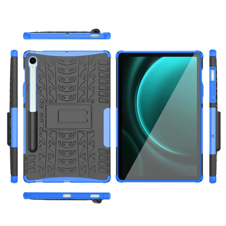 For Samsung Galaxy Tab S9 FE Tire Texture TPU + PC Tablet Case with Holder(Blue) - Galaxy Tab S9 FE by PMC Jewellery | Online Shopping South Africa | PMC Jewellery | Buy Now Pay Later Mobicred