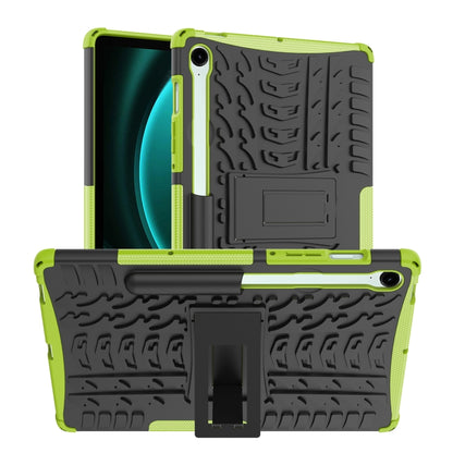 For Samsung Galaxy Tab S9 FE Tire Texture TPU + PC Tablet Case with Holder(Green) - Galaxy Tab S9 FE by PMC Jewellery | Online Shopping South Africa | PMC Jewellery | Buy Now Pay Later Mobicred