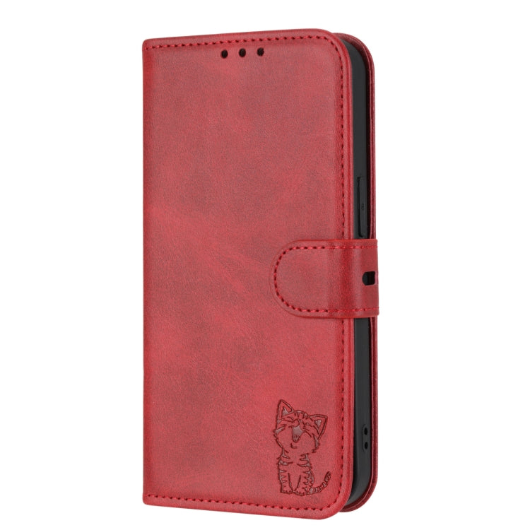 For Google Pixel 9 Pro Embossed Happy Cat Pattern Flip Leather Phone Case(Red) - Google Cases by PMC Jewellery | Online Shopping South Africa | PMC Jewellery | Buy Now Pay Later Mobicred