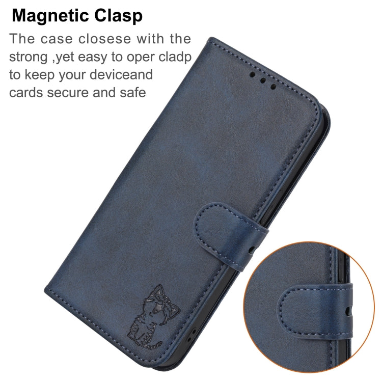 For Google Pixel 9 Embossed Happy Cat Pattern Flip Leather Phone Case(Blue) - Google Cases by PMC TechLife | Online Shopping South Africa | PMC TechLife | Buy Now Pay Later Mobicred