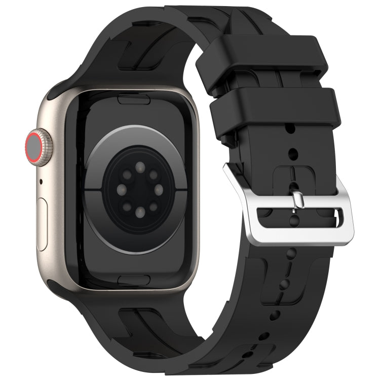 For Apple Watch 38mm H Texture Silicone Ladder Buckle Watch Band(Black) - Watch Bands by PMC TechLife | Online Shopping South Africa | PMC TechLife