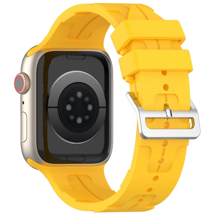 For Apple Watch 38mm H Texture Silicone Ladder Buckle Watch Band(Yellow) - Watch Bands by PMC TechLife | Online Shopping South Africa | PMC TechLife
